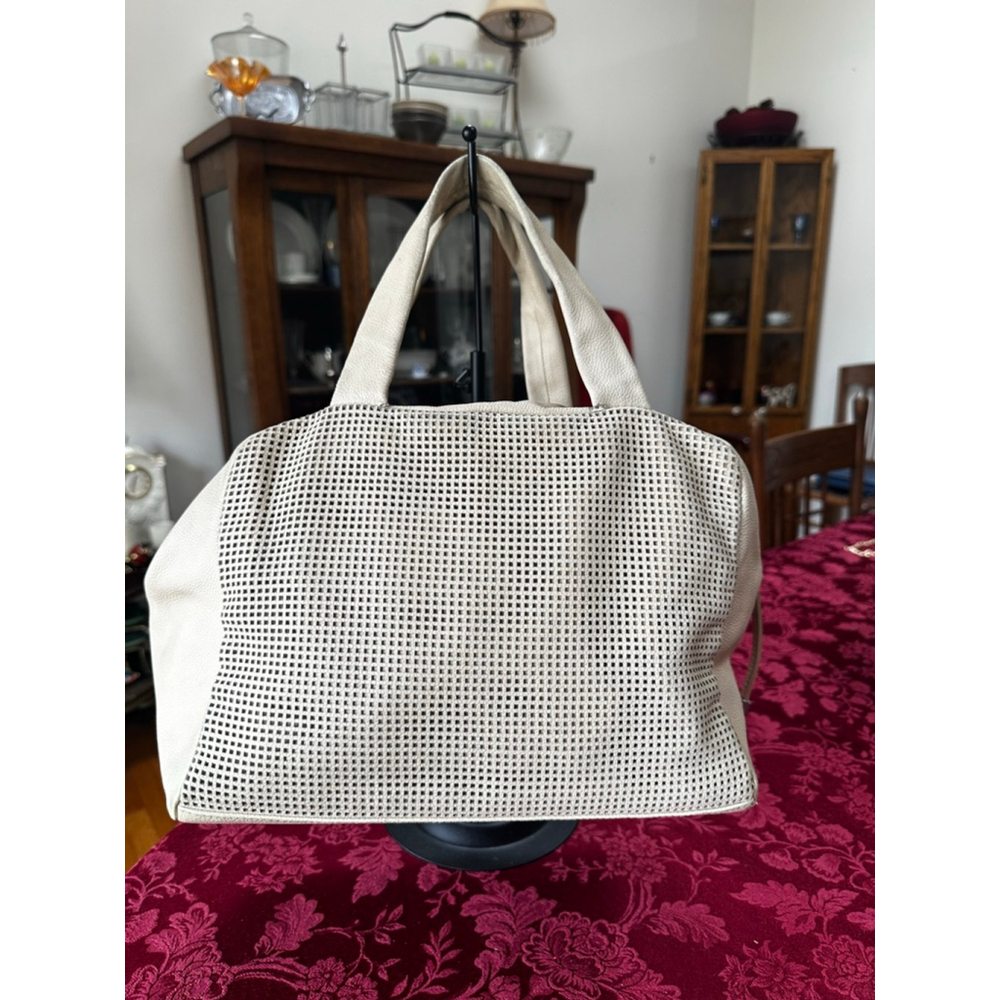 CHANEL Beige Perforated Leather Satchel Bowler Bag - Picture 2 of 16